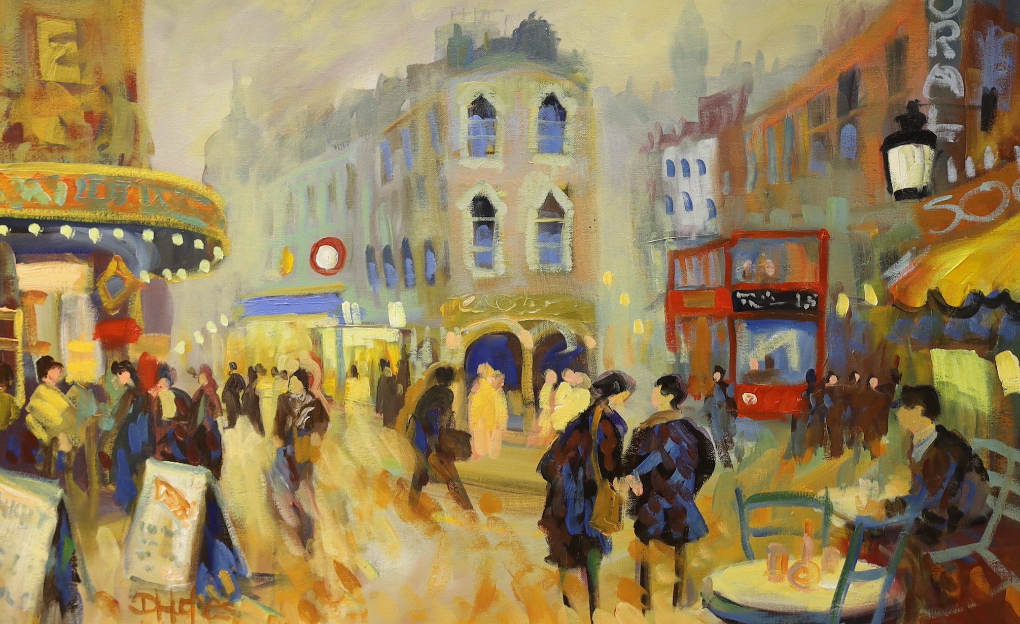 D. Hughes (contemporary), oil on canvas, London street scene, signed, 42 x 68cm